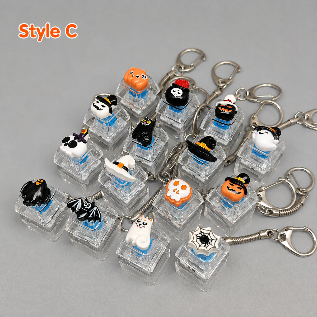 Halloween Fidget Keycap Pressing Stress Relief Keychain with Cute Holiday Charms