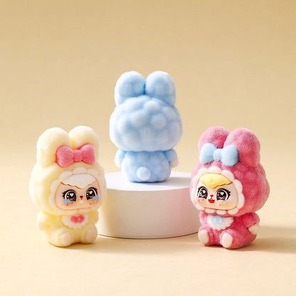 Bunny Capybara Baby-three Flocked Mini Figurine Desktop Ornament Car Decoration Collectible Toy