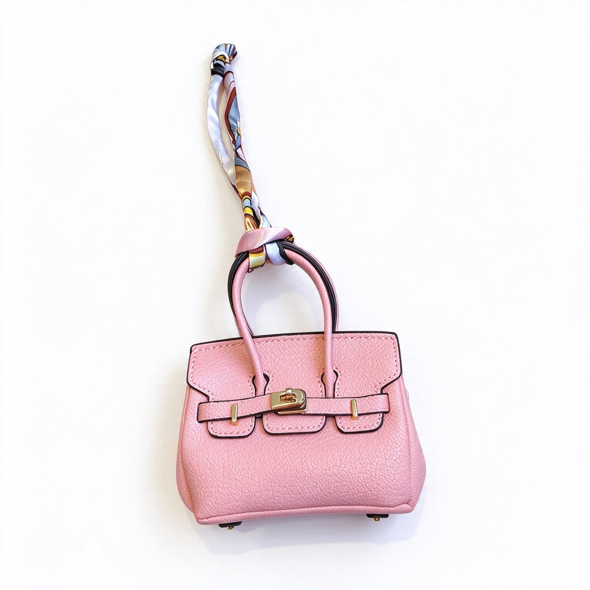 Mini Top Handle Lock Bag Handbag Charm with Scarf – Faux Leather Coin Purse