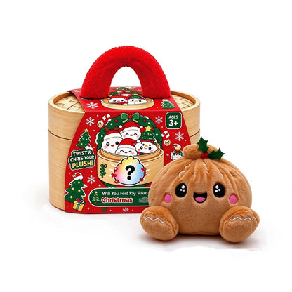 Christmas Bao Bun Plush Toys – Cute Holiday Dumpling Characters, Plush Only or with Bamboo Steamer Gift Box