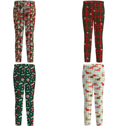 Girls Christmas Reindeer Snowflake Candy Cane Leggings
