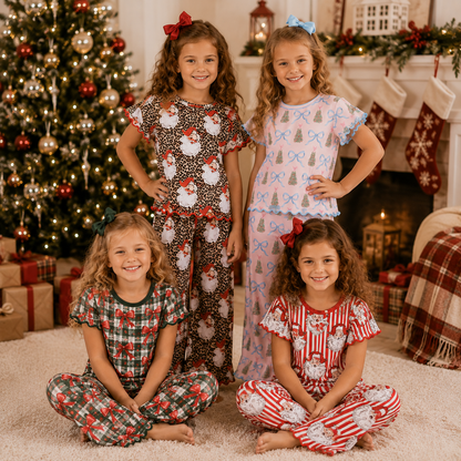 Girls Christmas Scallop Set – Festive Print Top & Pants Outfit