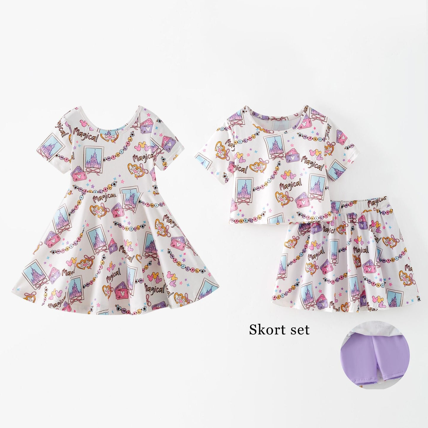 Girls Summer Cartoon Cute Magical Printed Party Outfits