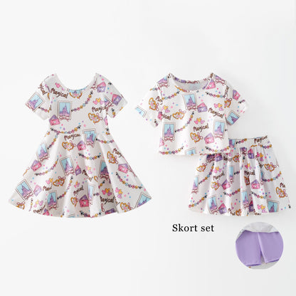 Girls Summer Cartoon Cute Magical Printed Party Outfits