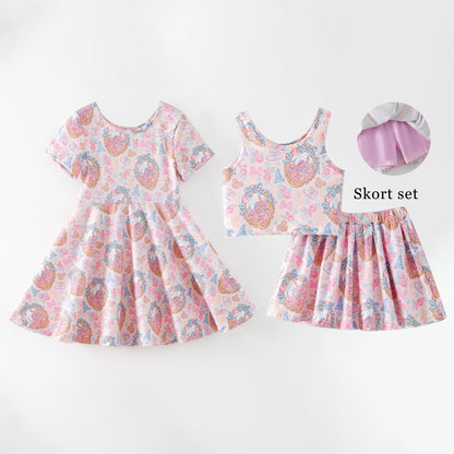 Girls Summer Cartoon Cute Castel Printed Party Outfits