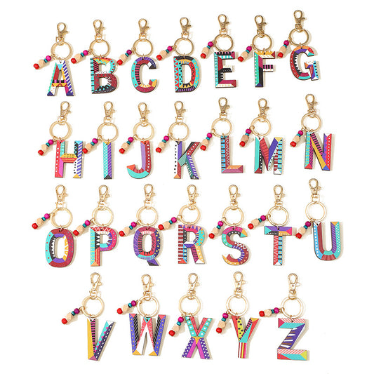 Colorful Wooden Bead Initial Keychain – 26 Letters, Back-to-School