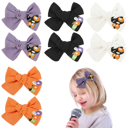 Girls Halloween Pumpkin Ghost Embroidery Orange Pink Headwear Bow