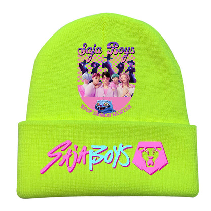 K-Pop Demon Hunters Anime Beanie, Fashion Knitted Cuffed Hat with Print, Outdoor Adult Winter Cap