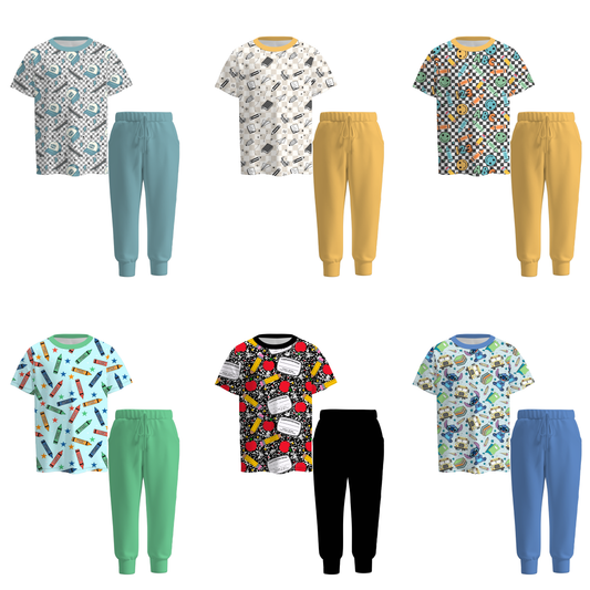 Boys Back To School Pencil ABC Apple Print Outfit Set