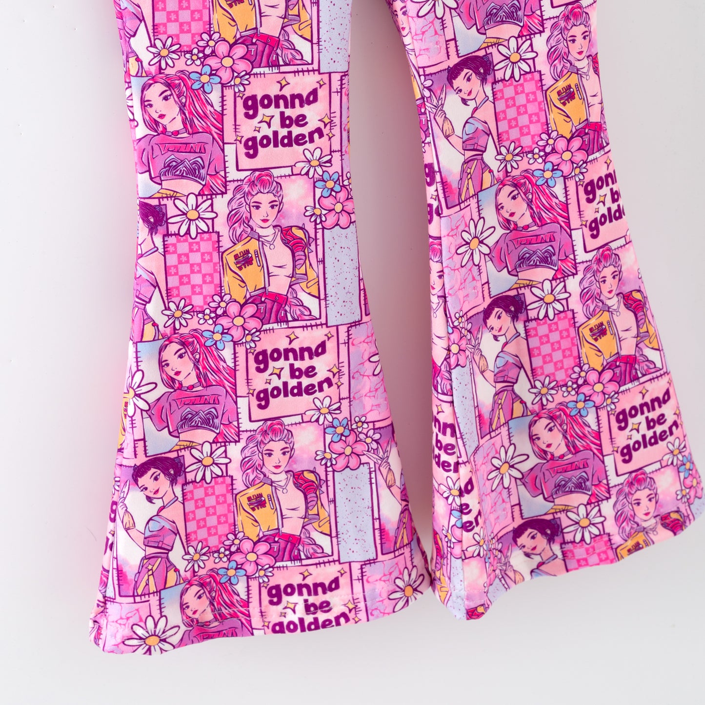 Girls Kpop Demon Hunter Print Short Sleeves Top+Pant Set