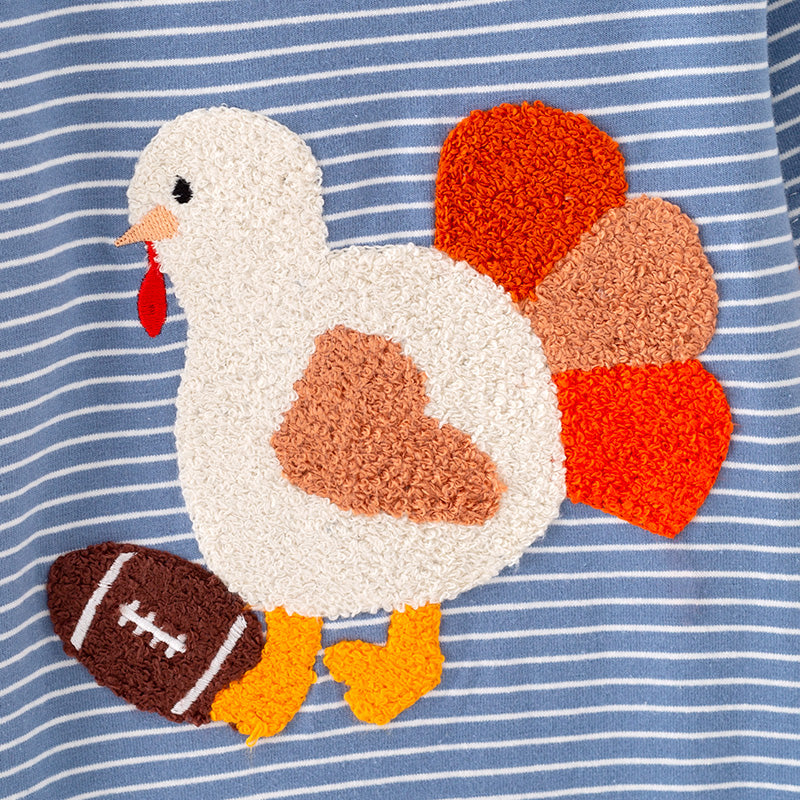 Baby Boys Thanksgiving Turkey Football Chenille Patch Romper