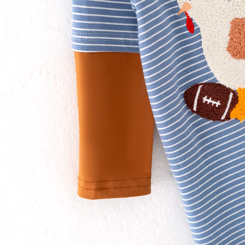 Baby Boys Thanksgiving Turkey Football Chenille Patch Romper