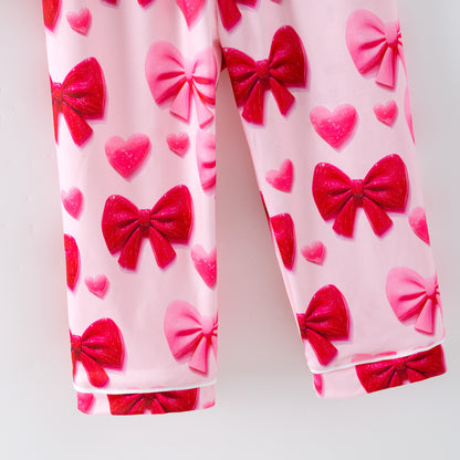 2026 Spring Valentine's Day Red Pink Bow Pajamas Set
