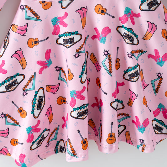 2026 Summer Cute Pink Character Short Sleeves Twirl Dress