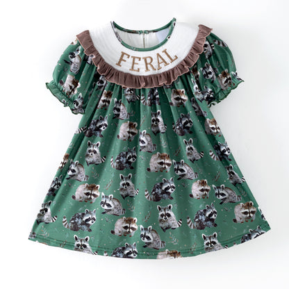 Sibling Summer Raccoon Print "FERAL"Embroidery Matching Clothes