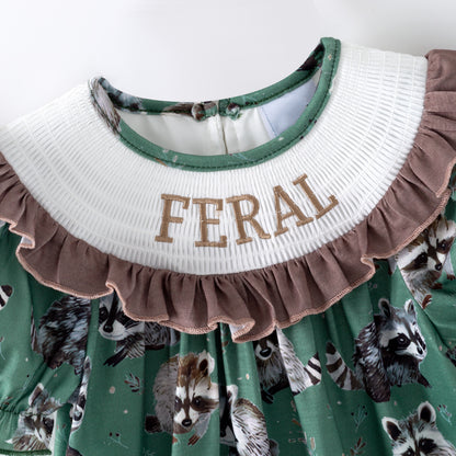 Sibling Summer Raccoon Print "FERAL"Embroidery Matching Clothes