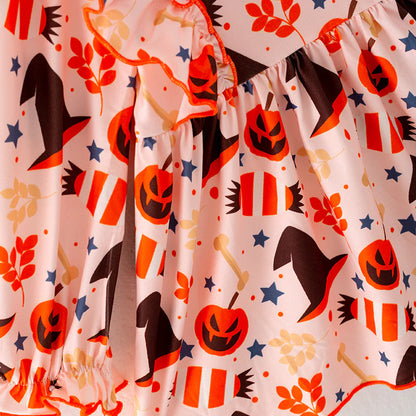 Girls Halloween Ghost Pumpkin Brown Long Sleeves Pant Set