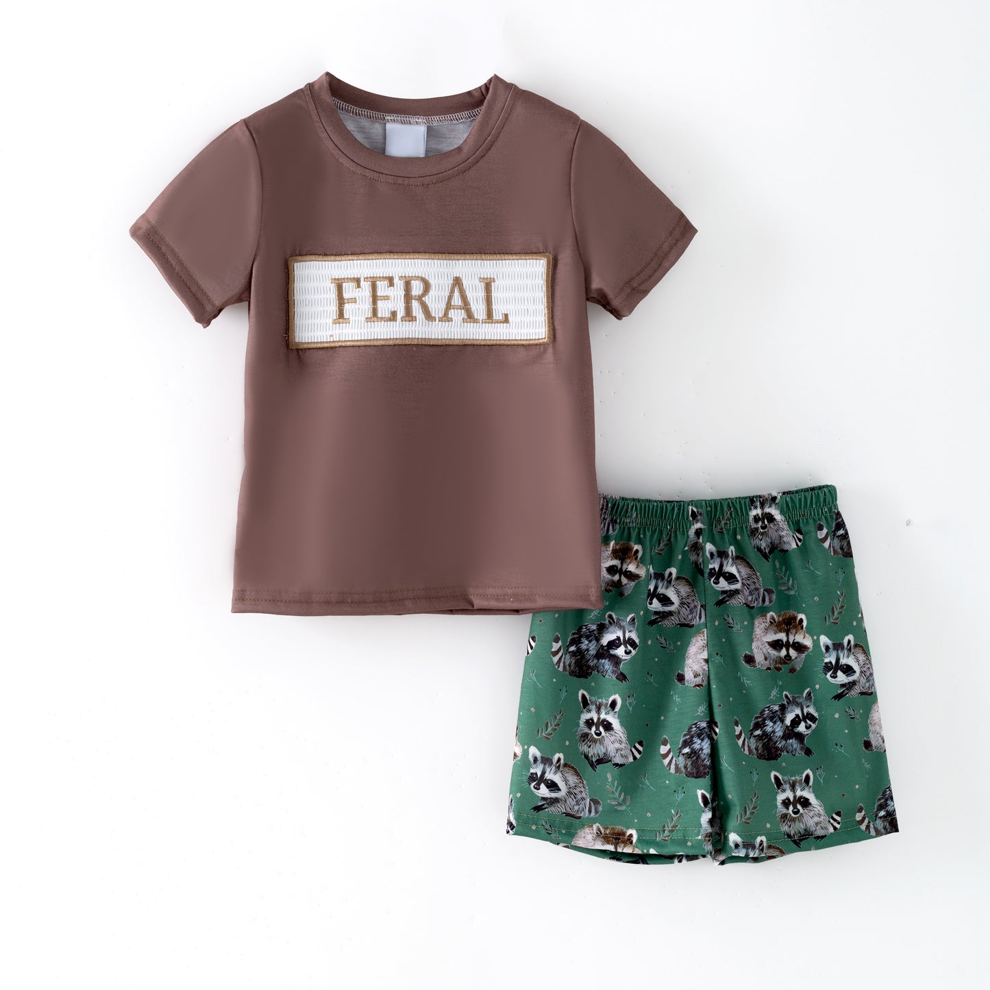Sibling Summer Raccoon Print "FERAL"Embroidery Matching Clothes