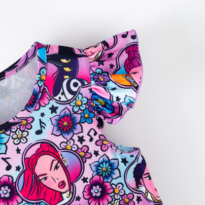 Girls Summer K-Pop Demon Hunter Soft Ruffled Pajamas Dress