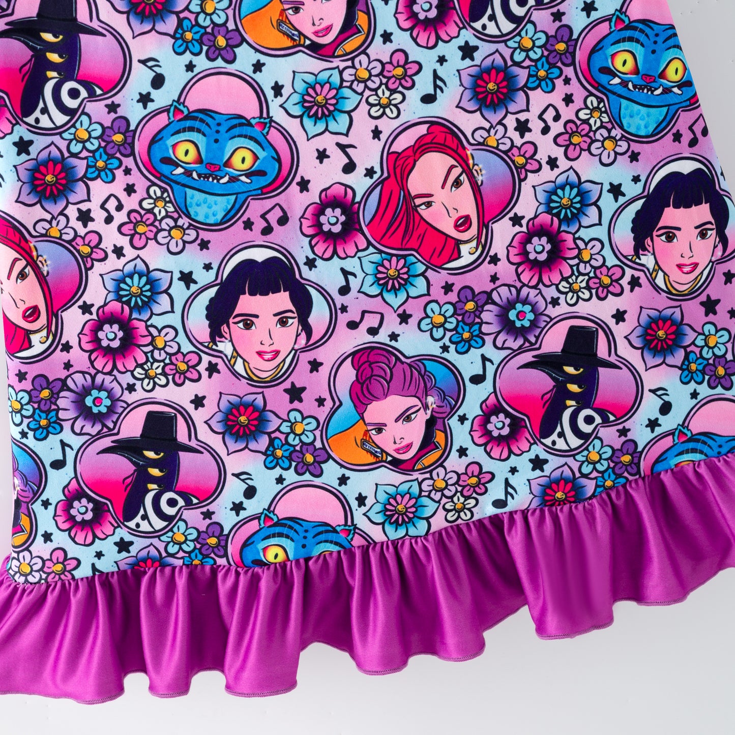 Girls Summer K-Pop Demon Hunter Soft Ruffled Pajamas Dress