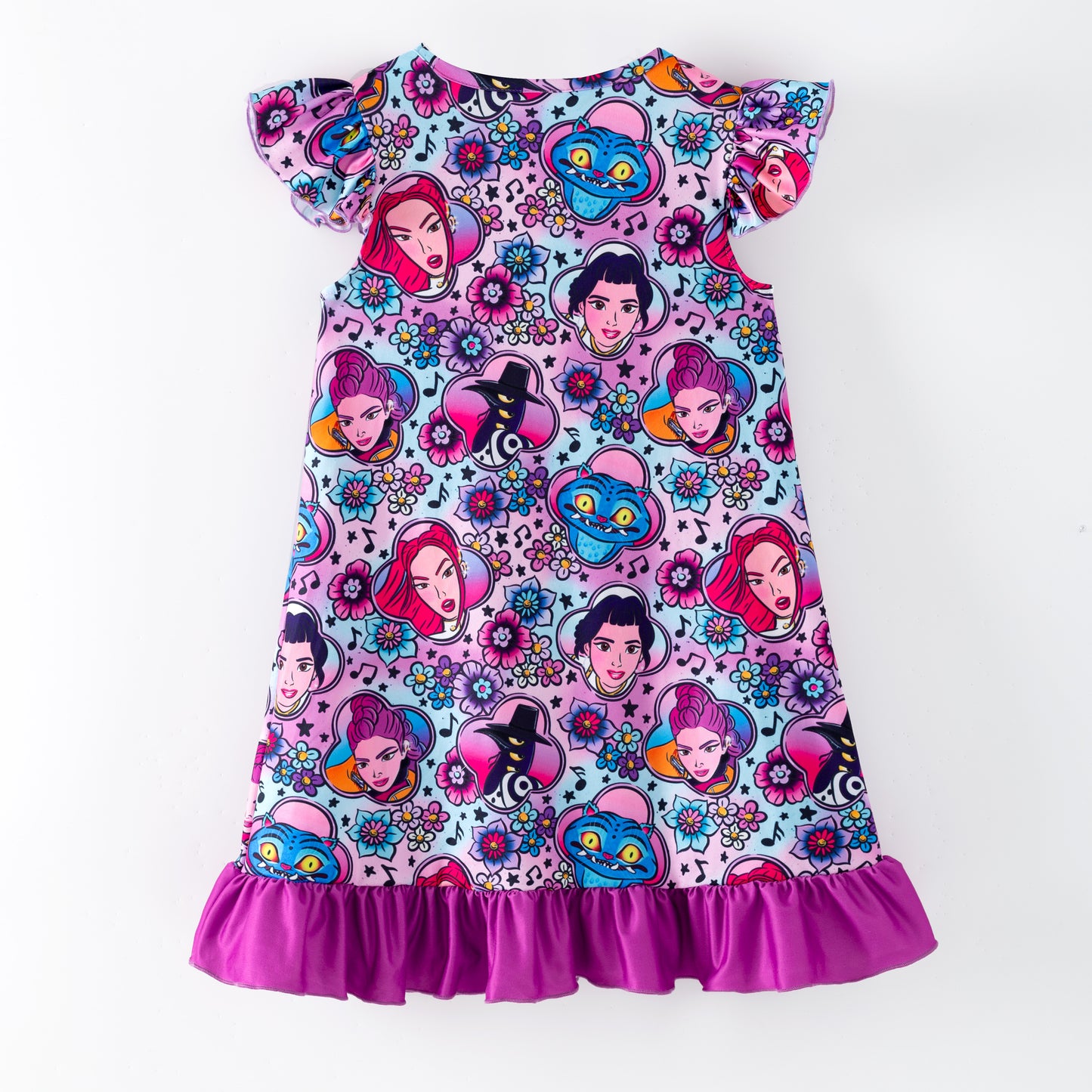 Girls Summer K-Pop Demon Hunter Soft Ruffled Pajamas Dress