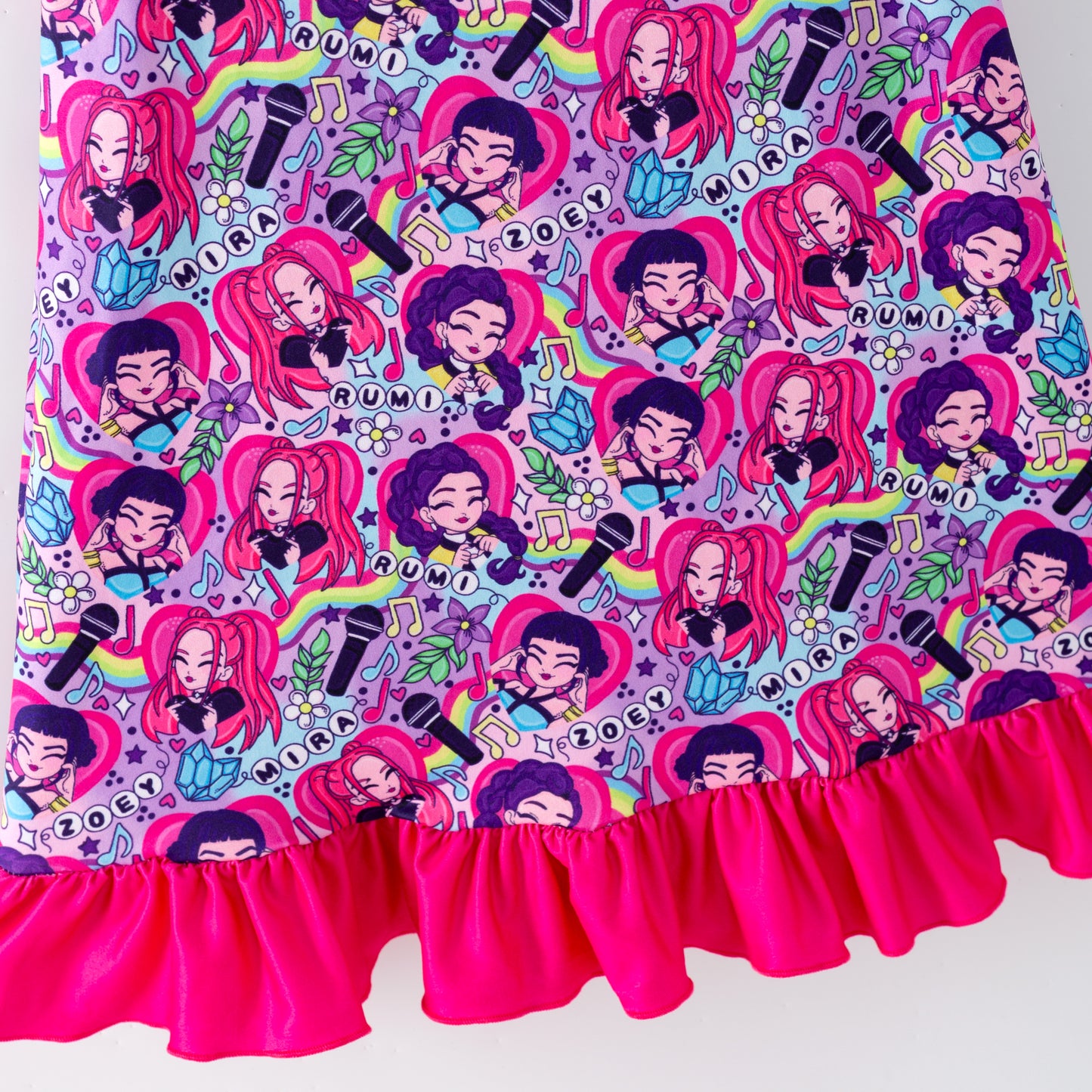 Girls Summer K-Pop Demon Hunter Soft Ruffled Pajamas Dress