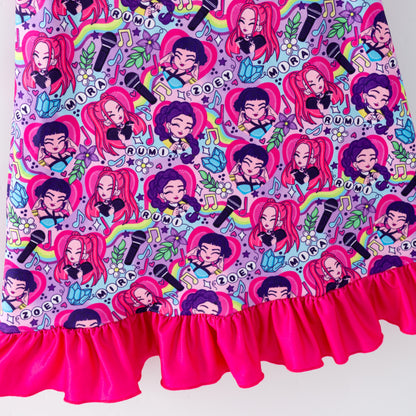 Girls Summer K-Pop Demon Hunter Soft Ruffled Pajamas Dress