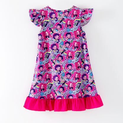 Girls Summer K-Pop Demon Hunter Soft Ruffled Pajamas Dress
