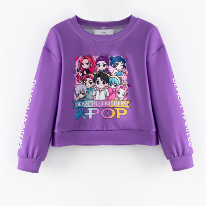 Girls Spring K-pop Demon Hunter Print Sweatshirt Collection
