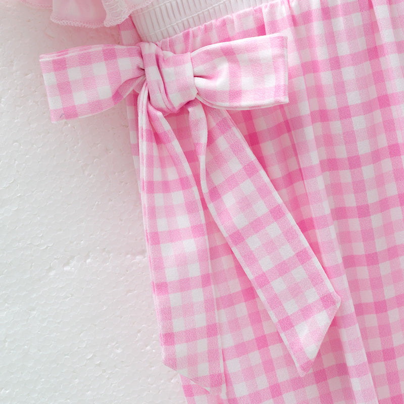 Baby Girls Christmas Pink Plaid Santa Smock Embroidery Romper