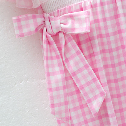 Baby Girls Christmas Pink Plaid Santa Smock Embroidery Romper