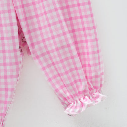 Baby Girls Christmas Pink Plaid Santa Smock Embroidery Romper