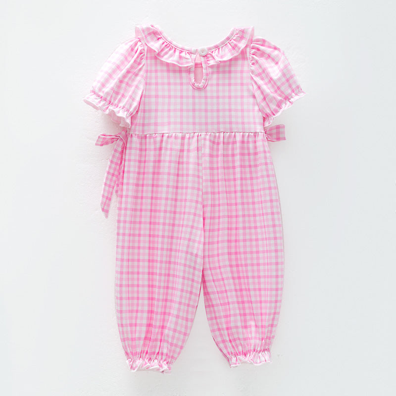 Baby Girls Christmas Pink Plaid Santa Smock Embroidery Romper