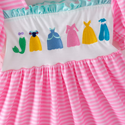 2026 Spring Summer Princess Embroidery Pink Dress & Romper