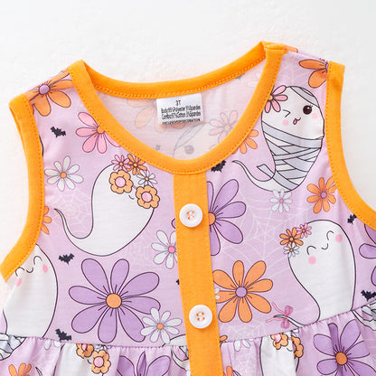 Girls Purple Orange Ghost Halloween Sleeveless Pant Set