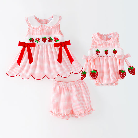 2026 Spring Strawberry Season Embroidery Smock Outfits