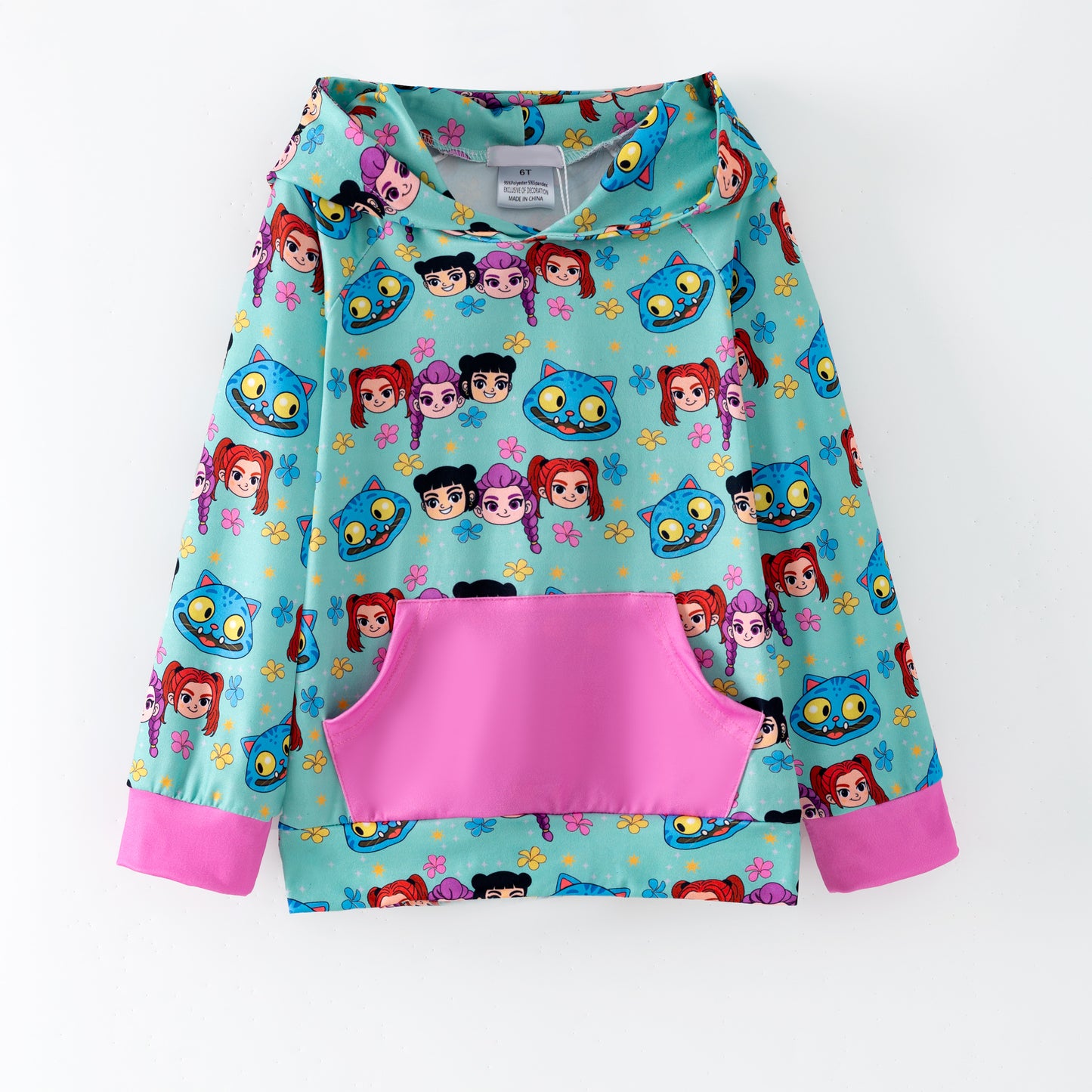 Winter Kpop Demon Hunter Print Long Sleeves Pocket Hoodies For Kids