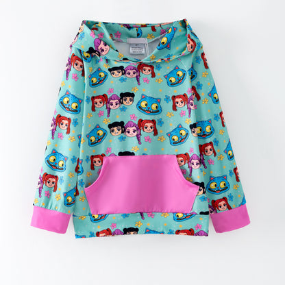 Winter Kpop Demon Hunter Print Long Sleeves Pocket Hoodies For Kids