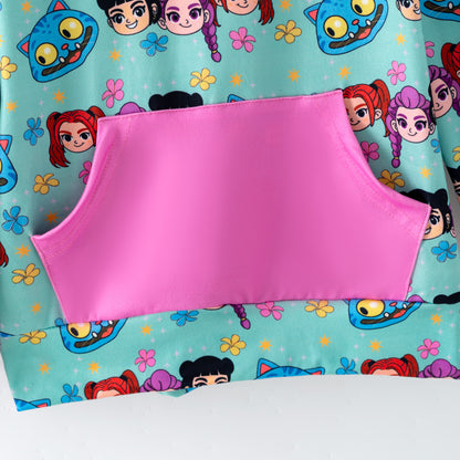 Winter Kpop Demon Hunter Print Long Sleeves Pocket Hoodies For Kids