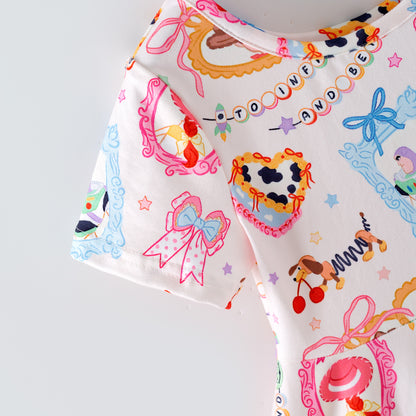 2026 Summer Cute Cartoon Character Short Sleeves Twirl Dress