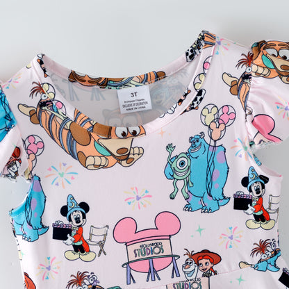 Girls Summer Cartoon Print Cute Twirl Dress