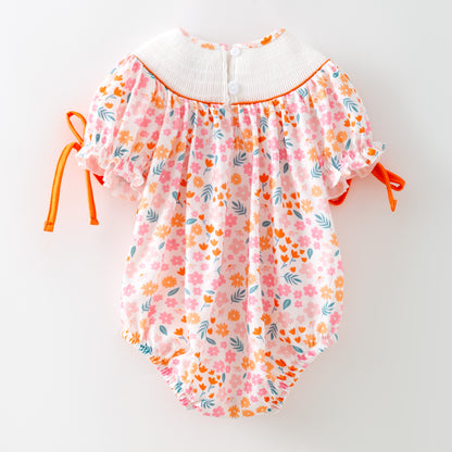 Sister Girls Halloween Floral Pumpkin Embroidery Dress Romper