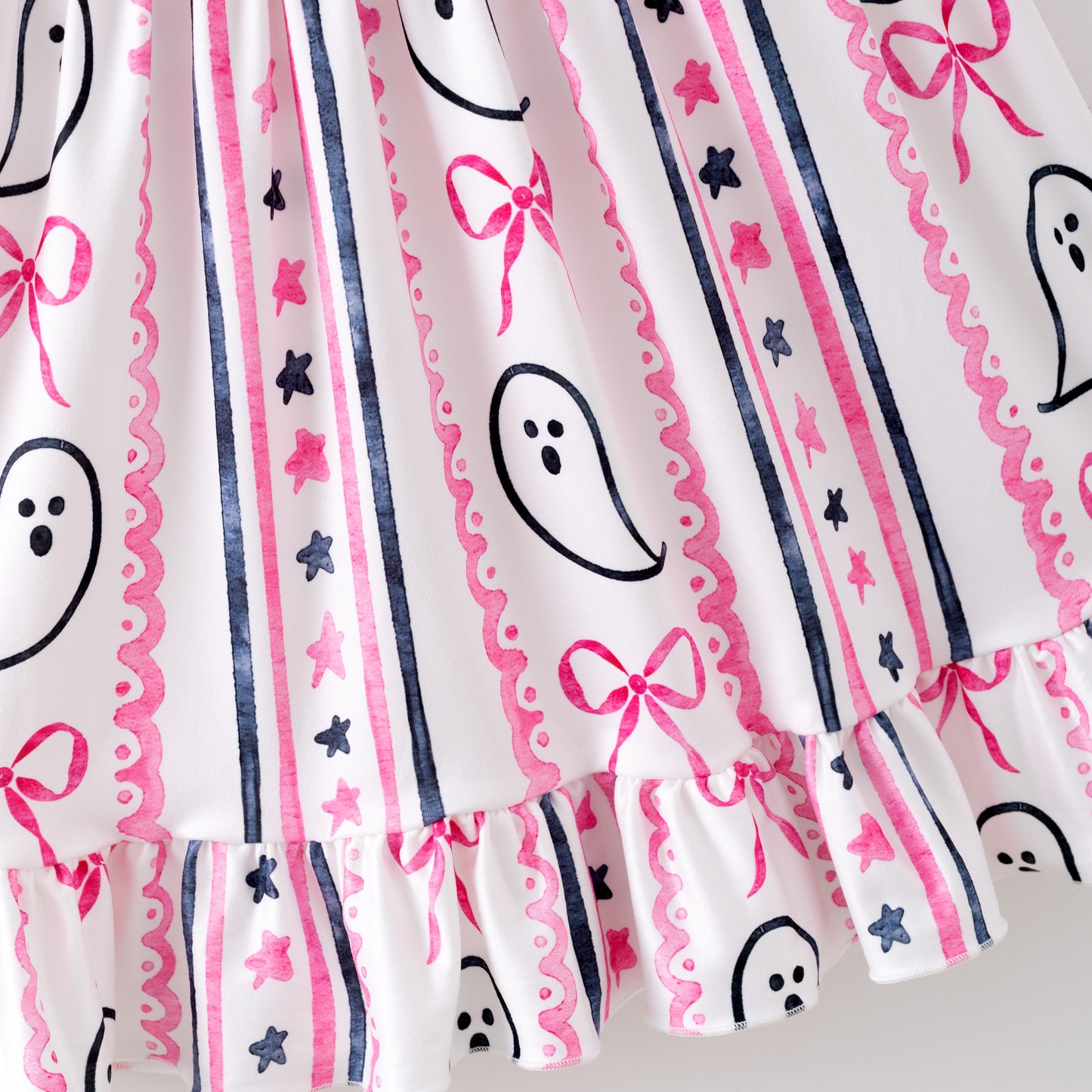 Girls Halloween Pink Ghost Bow Print Milk Silk Soft Dress