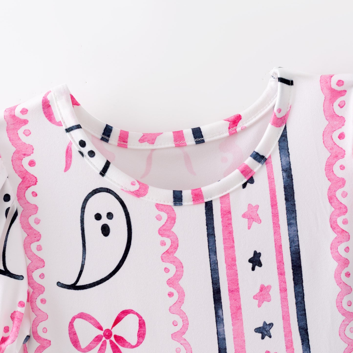 Girls Halloween Pink Ghost Bow Print Milk Silk Soft Dress