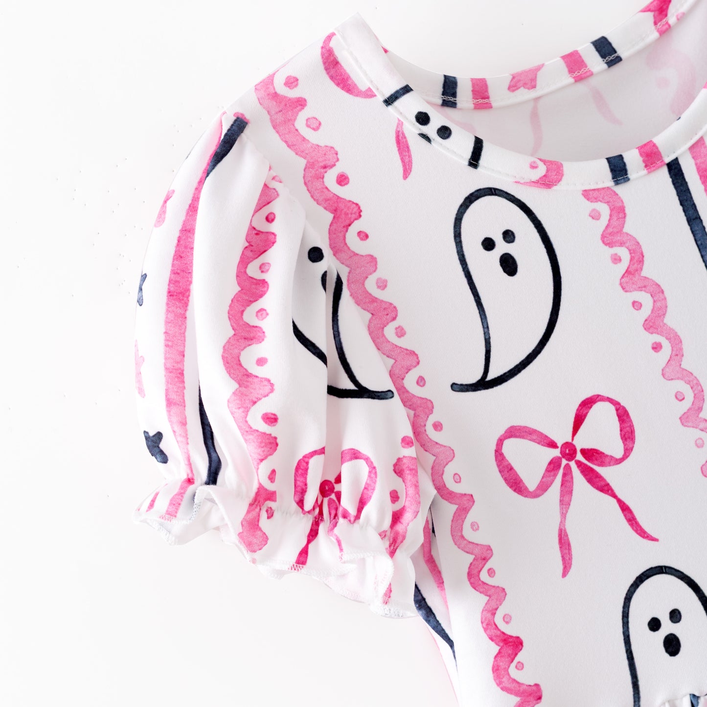 Girls Halloween Pink Ghost Bow Print Milk Silk Soft Dress