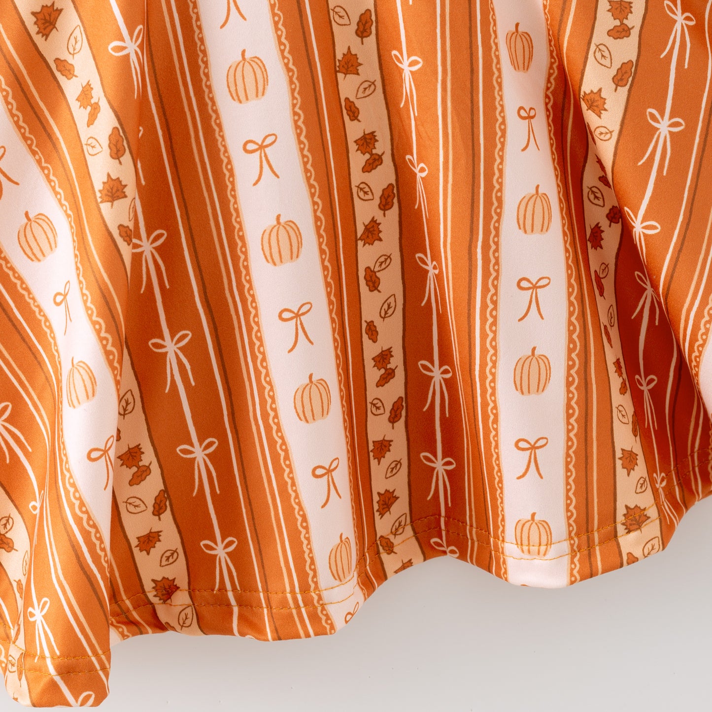 Girls Thanksgiving Orange Pumpkin Bow Print Milk Silk Soft Dress