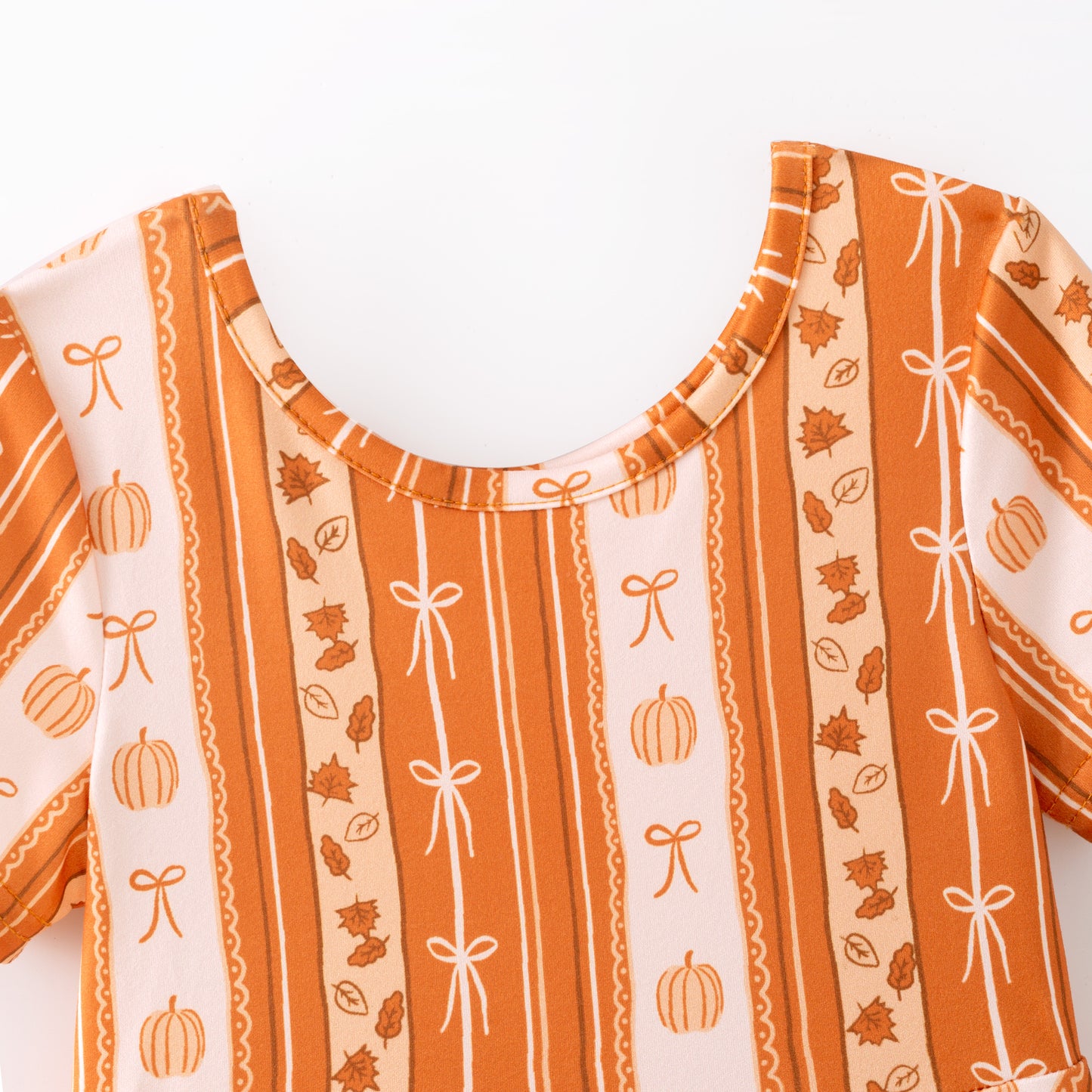 Girls Thanksgiving Orange Pumpkin Bow Print Milk Silk Soft Dress