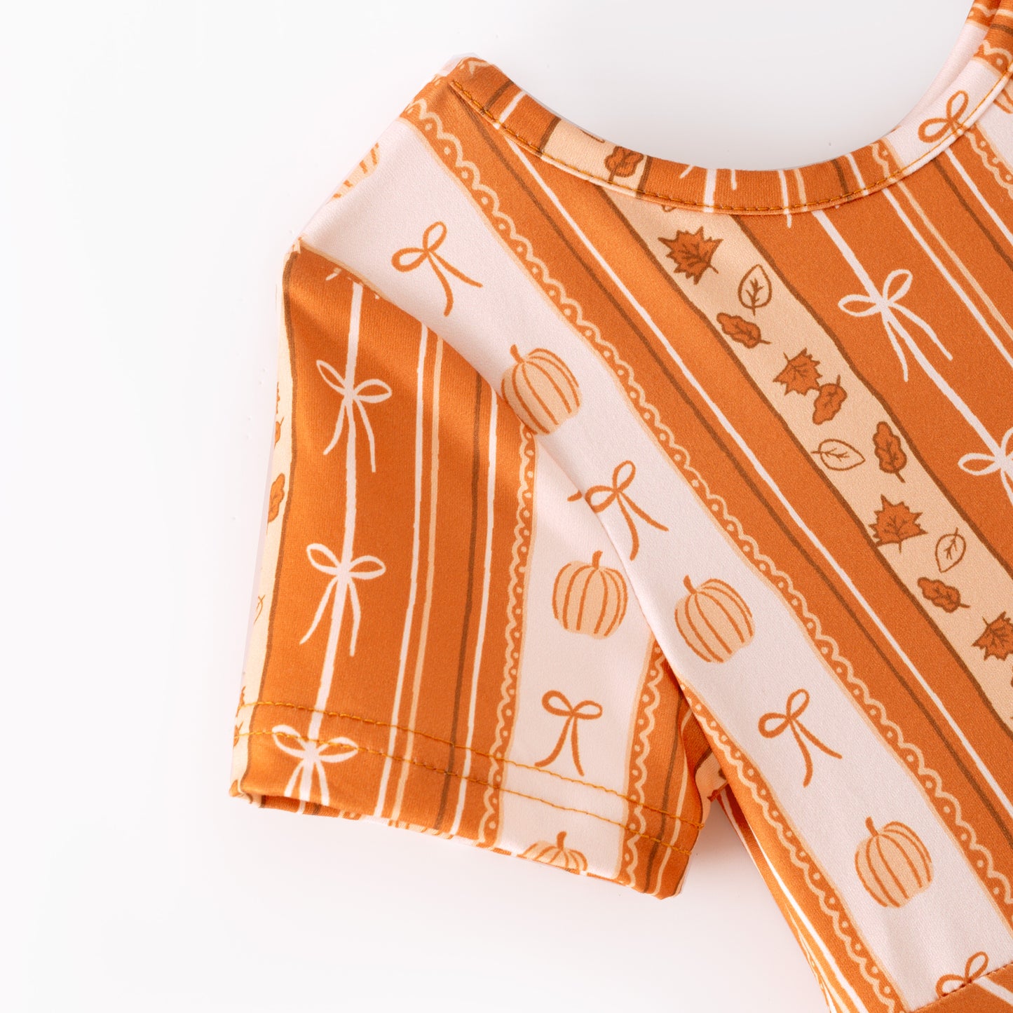 Girls Thanksgiving Orange Pumpkin Bow Print Milk Silk Soft Dress