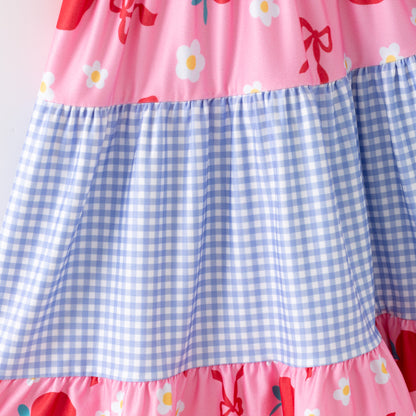 Girls Summer Red Blue Apple Back To School Dress