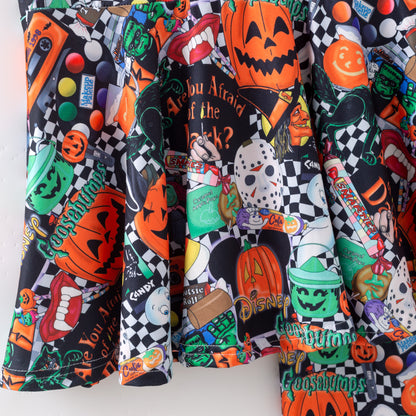 Girls Halloween 2-Piece Outfit – Soft Fabric Pumpkin & Ghost Print Dress with Leggings